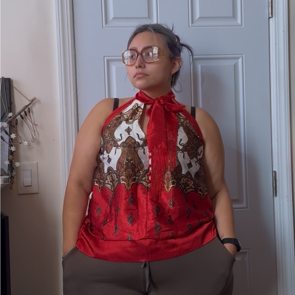 Vintage Lane Bryant y2k Satin Faced Adjustable Scarf Tie Halter Top Plus Size 18 - Picture 2 of 8